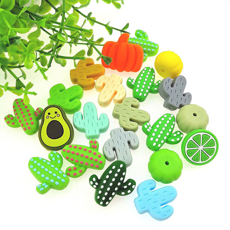 Wholesale Beads Silicone Food Grade Silicone Cactus Loose Beads 100pcs OLY-BDS-HeS007
